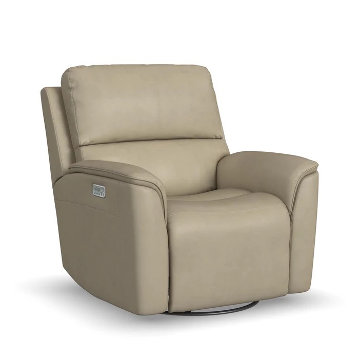 Flexsteel Henry Leather Power Swivel Gliding Recliner with Power Headrest, Lumbar, Heat & Massage