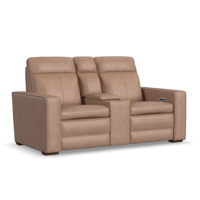 Flexsteel Dutch Leather Power Reclining Loveseat with Console, Power Headrest & Lumbar - 1519-64P3-56282