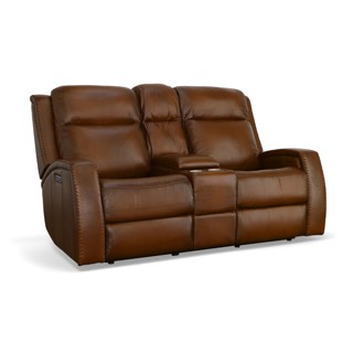 Flexsteel Mustang Rust Leather Power Loveseat with Console with Power Headrest