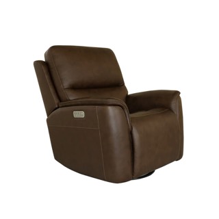Flexsteel Henry Leather Power Swivel Gliding Recliner with Power Headrest, Lumbar, Heat & Massage