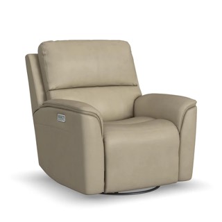 Flexsteel Henry Leather Power Swivel Gliding Recliner with Power Headrest, Lumbar, Heat & Massage