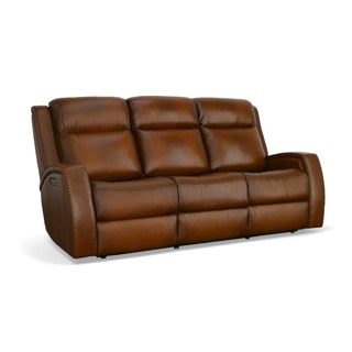 Flexsteel Mustang Rust Leather Power Sofa with Power Headrest