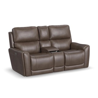 Flexsteel Carter Cappuccino Fabric Power Reclining Loveseat with Console & Power Headrests & Lumbar