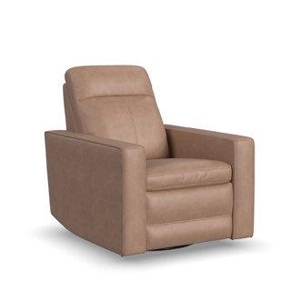 Flexsteel Dutch Leather Power Swivel Gliding Recliner with Power Headrest, Lumbar, Heat & Massage